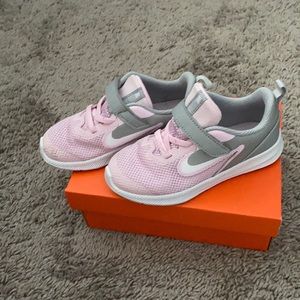 Pink Foam/ White and Gray Nike Downshifter 9